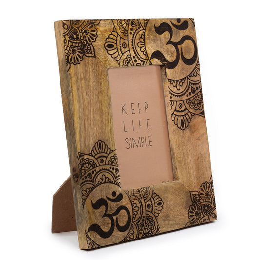 Black mango wood mandala picture frame for 10 x 15cm photo, approx. 26 x 20 x 2cm