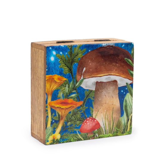 Medium Square Box 13.5x13.5x6cm - Mushroom Design Teal - Luna Panther