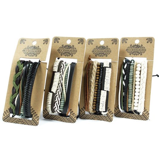 Mens Bracelet Sets - Green & Natural (asst) - Luna Panther