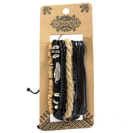 Mens Bracelet Sets - Metal & Leather (asst) - Luna Panther alternate view