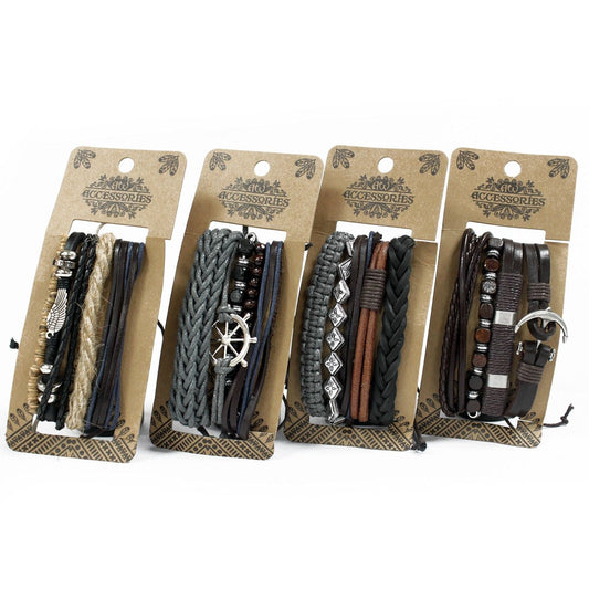 Mens Bracelet Sets - Metal & Leather (asst) - Luna Panther