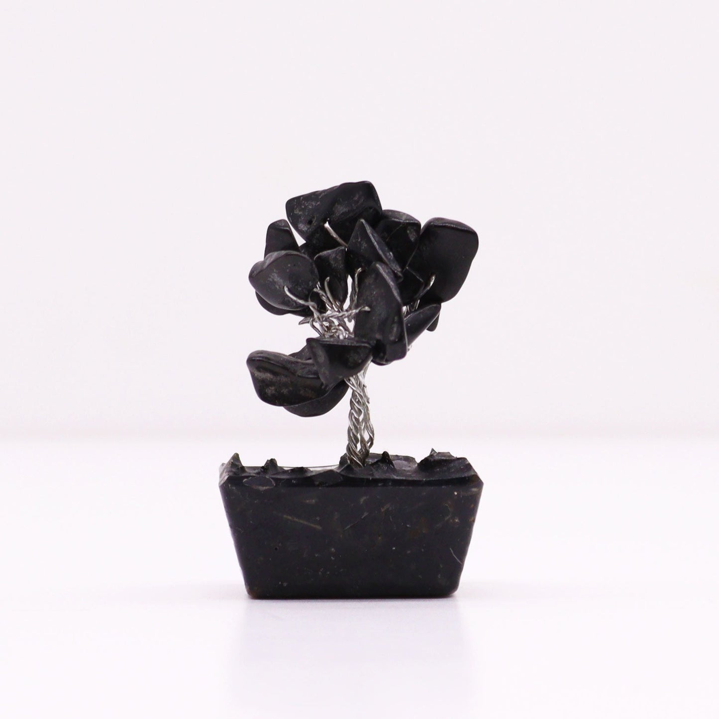 Polished Mini Gemstone Tree On Orgonite Base - Black Agate (15 stones) featuring banded patterns and glossy finish - Luna Panther