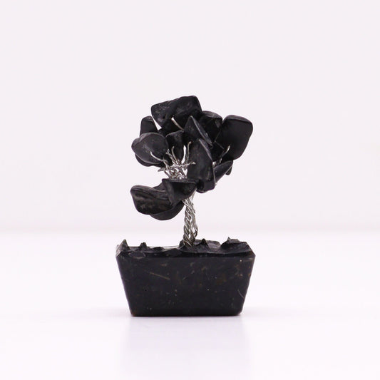 Polished Mini Gemstone Tree On Orgonite Base - Black Agate (15 stones) featuring banded patterns and glossy finish - Luna Panther