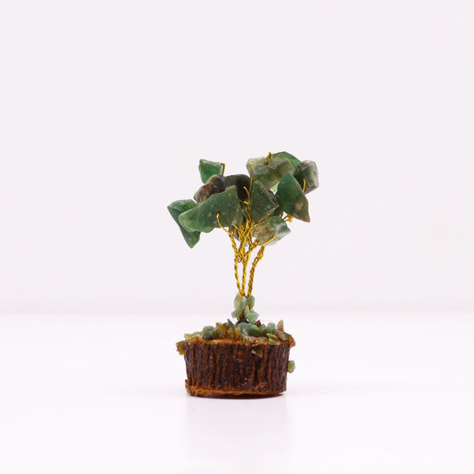 Polished Mini Gemstone Tree On Wood Base - Green Aventurine (15 stones) featuring green tone with subtle sparkle - Luna Panther