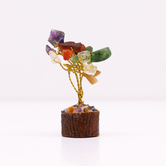 Polished Mini Gemstone Tree On Wood Base - Multi Stones (15 stones) featuring natural patterning and unique variations - Luna Panther