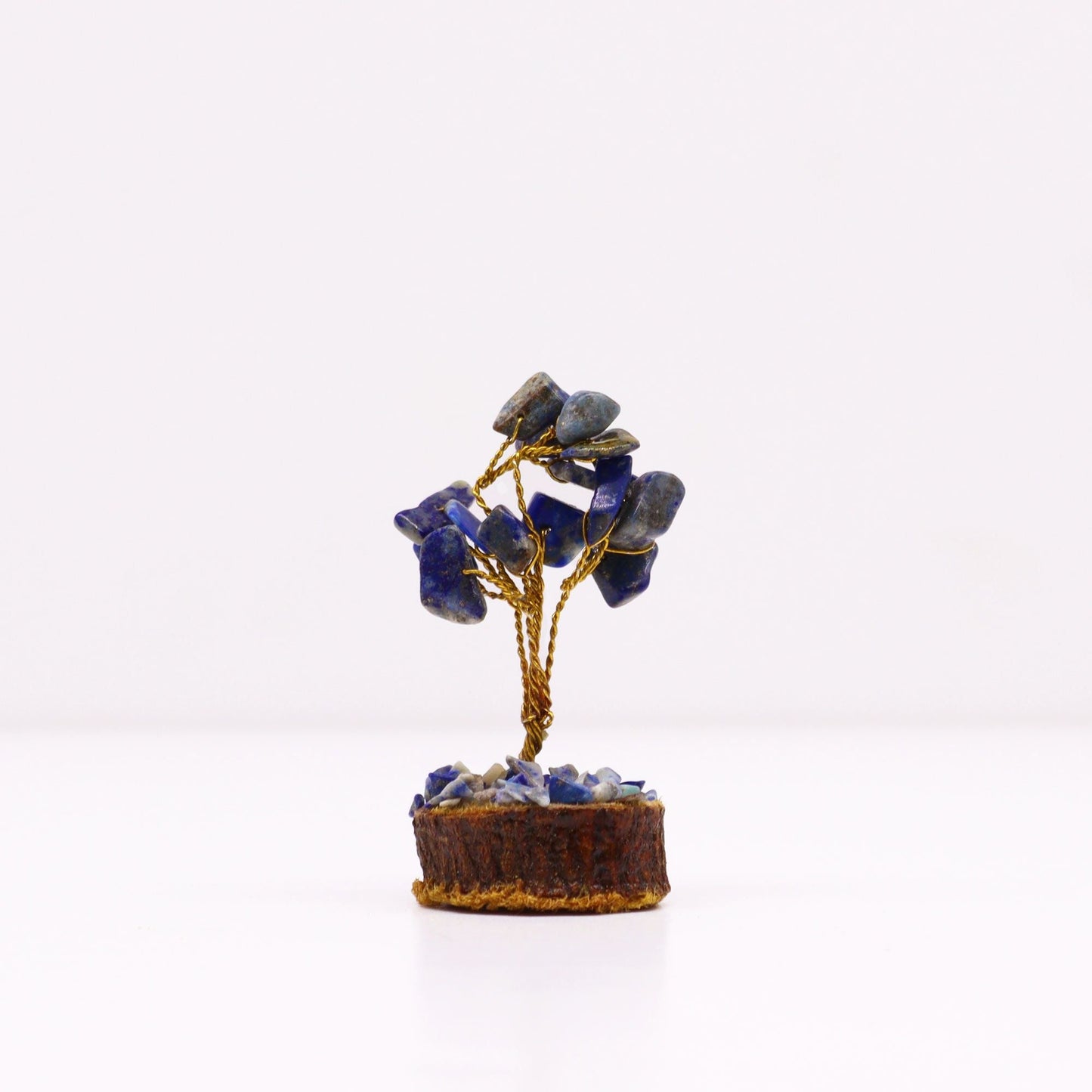 Polished Mini Gemstone Tree On Wood Base - Sodalite (15 stones) featuring navy-blue tone with white veining - Luna Panther