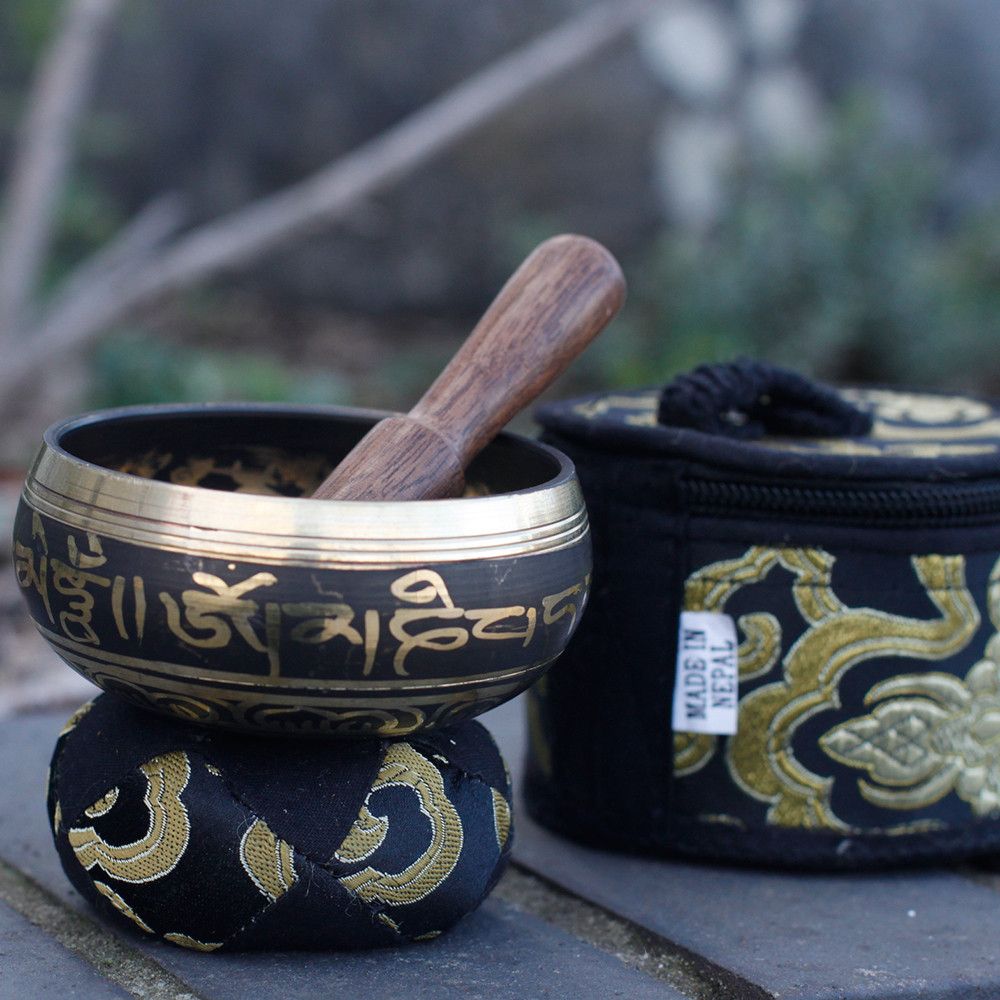 Polished Mini Singing Bowl Gift Set - Black featuring natural patterning and unique variations - Luna Panther