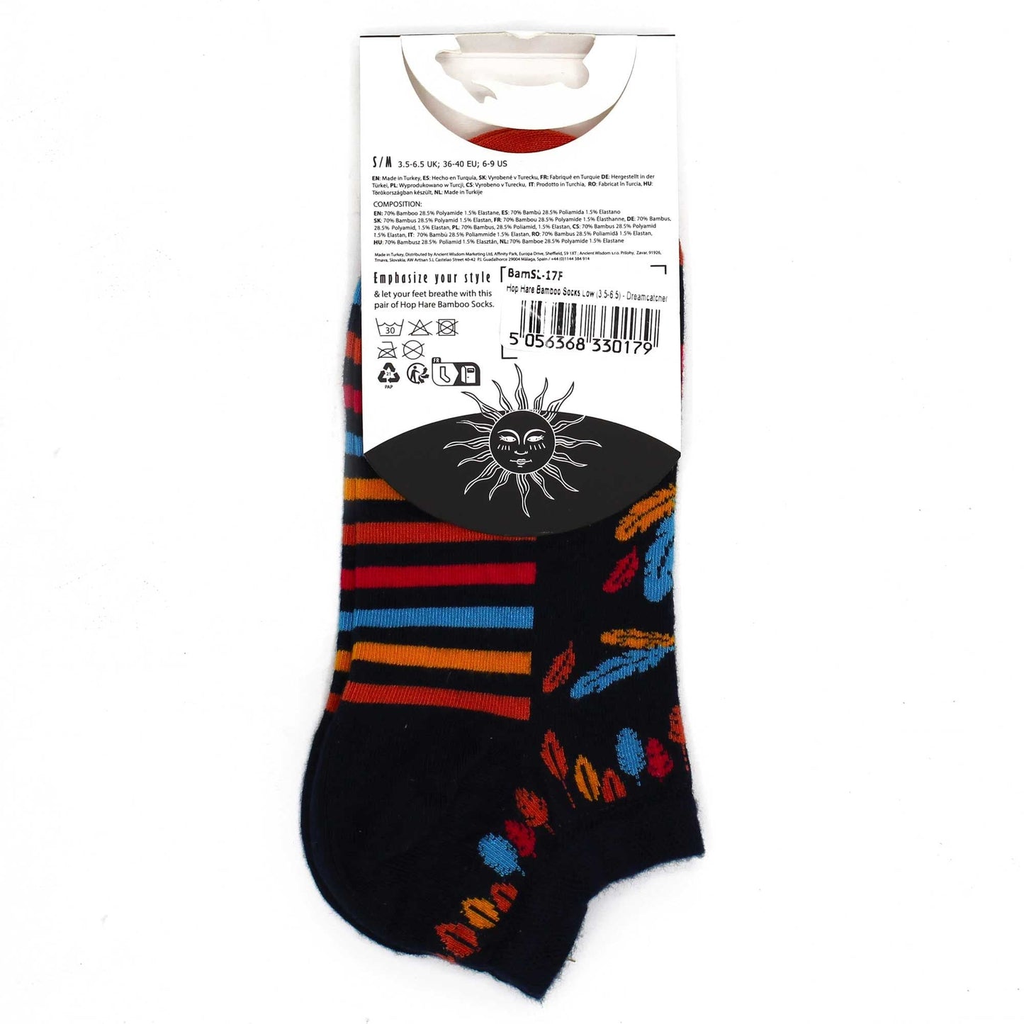 Polished M/L Hop Hare Bamboo Socks Low (7.5-11.5) - Dreamcatcher featuring natural patterning and unique variations - Luna Panther