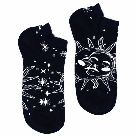 Polished M/L Hop Hare Bamboo Socks Low (7.5-11.5) - Sun and Moon featuring natural patterning and unique variations - Luna Panther