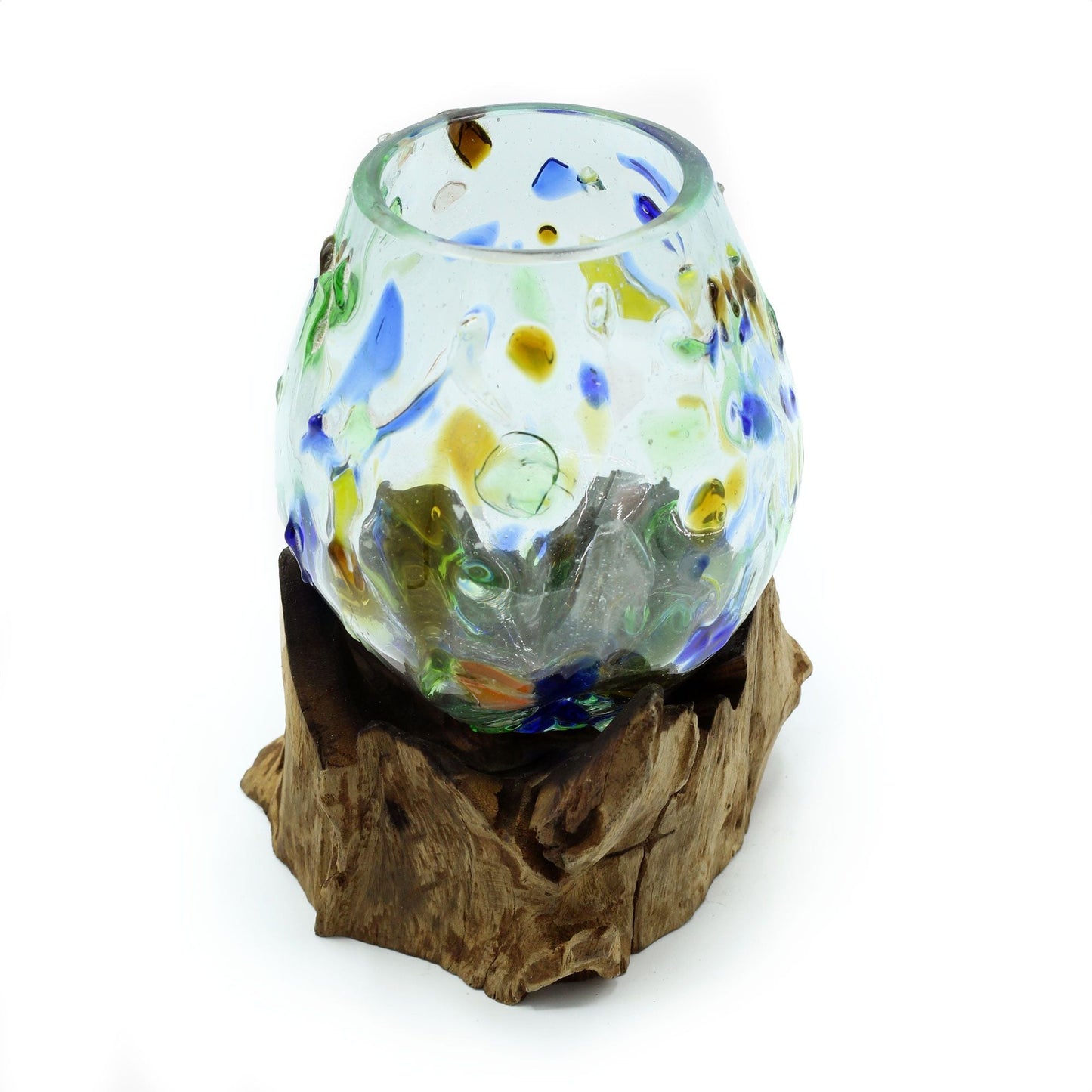 Molten Coloured Glass on Wood - Medium Bowl - Luna Panther