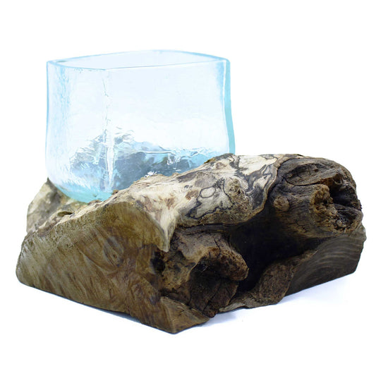 Molten Crackled Glass Tank on Wood - Luna Panther