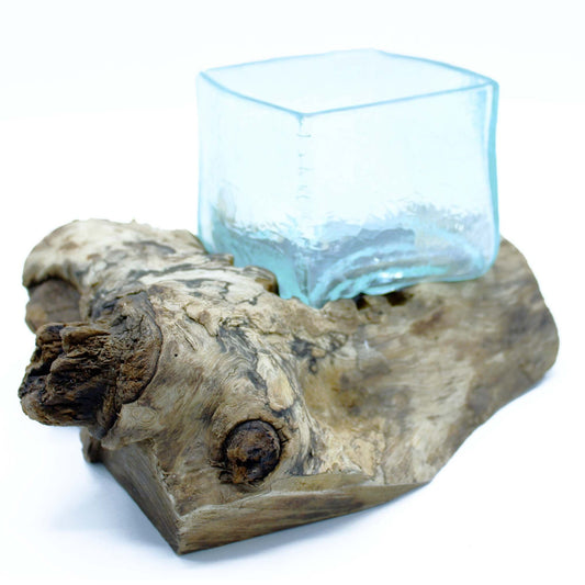 Molten Crackled Glass Tank on Wood - Luna Panther alternate view