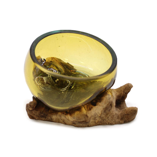 Molten Glass Mini Amber Bowl on Wood - Luna Panther