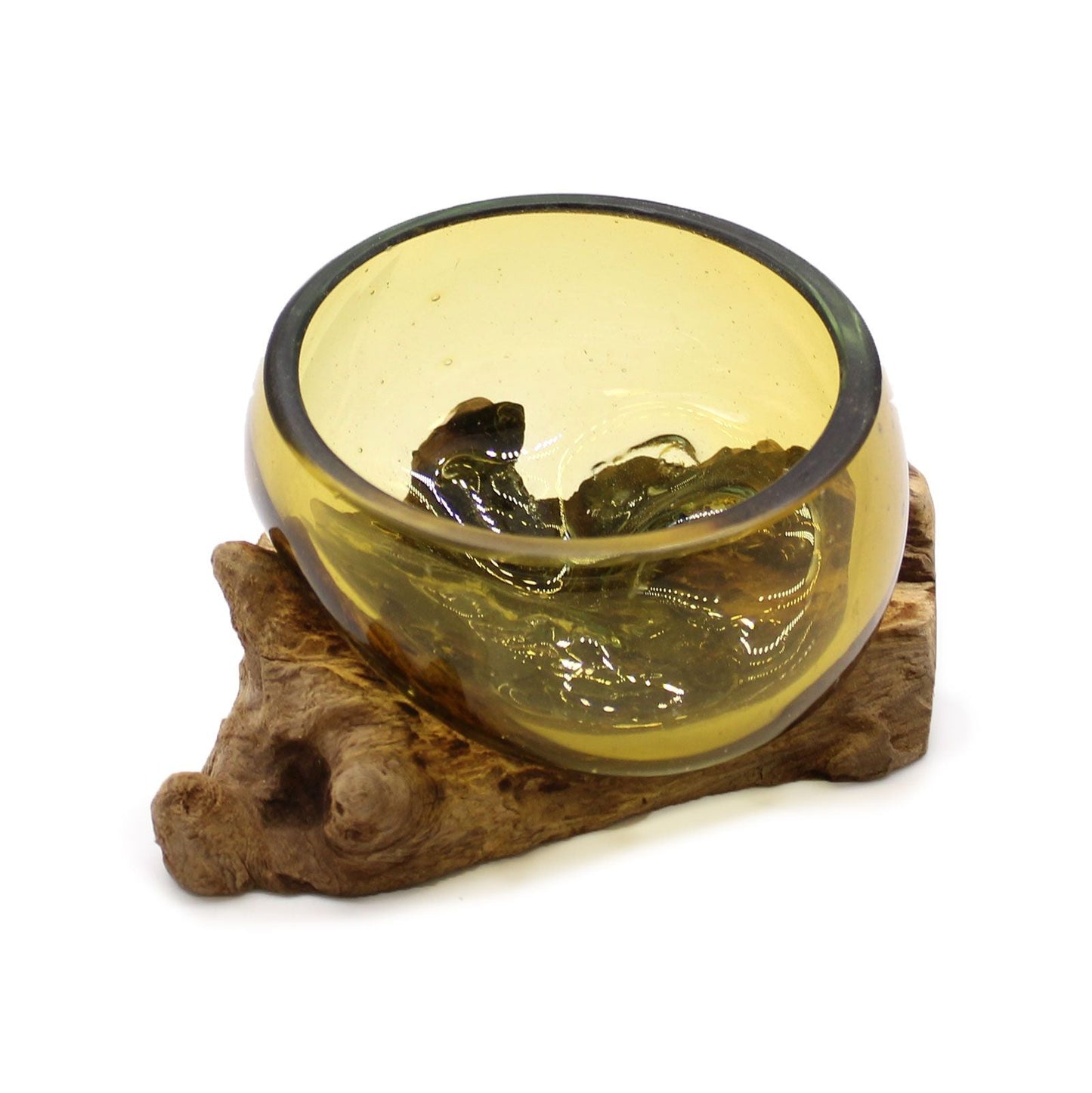 Molten Glass Mini Amber Bowl on Wood - Luna Panther