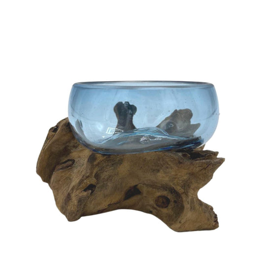 Molten Glass Mini Blue Bowl on Wood - Luna Panther alternate view