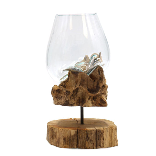 Molten Glass on Wood with Stand - Large Bowl - Luna Panther