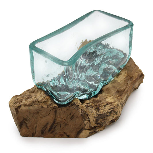 Molten Glass Tank on Wood with Stand - Medium Bowl - Luna Panther alternate view