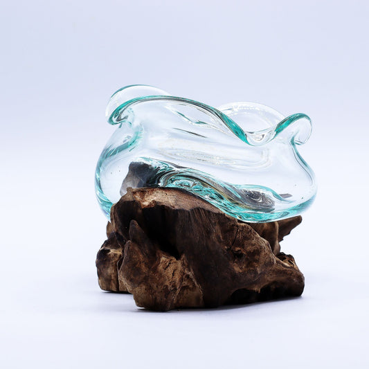 Molten Glass Wavy Bowl on Wood 18cm - Luna Panther alternate view
