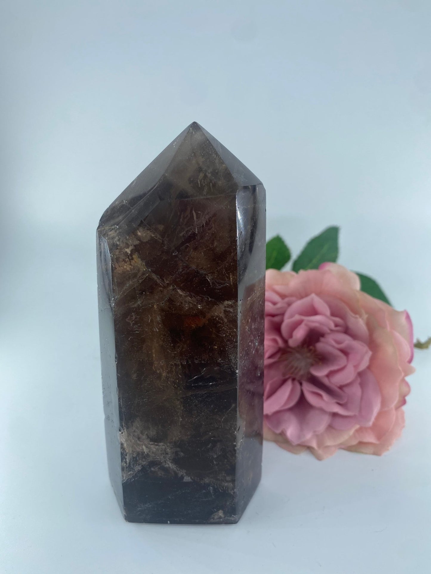 Polished Morion Smoky Quartz Tower Polished 540grams featuring smoky brown hues and natural clarity - Luna Panther