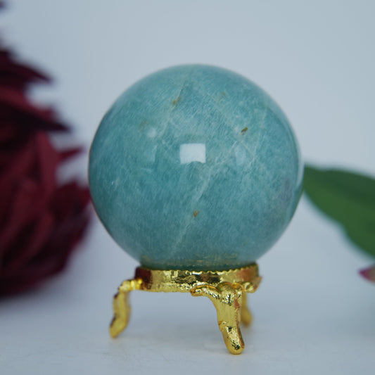 Polished Natural Blue Amazonite 55mm 215g featuring aqua-green tone with silky sheen - Luna Panther