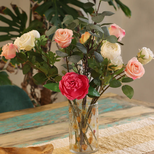 Natural Floral Glass - Tall Vase Candle Holder - Rose - (19x11cm) - Luna Panther alternate view