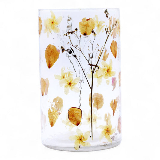 Natural Floral Glass - Tall Vase Candle Holder - Rose - (19x11cm) - Luna Panther