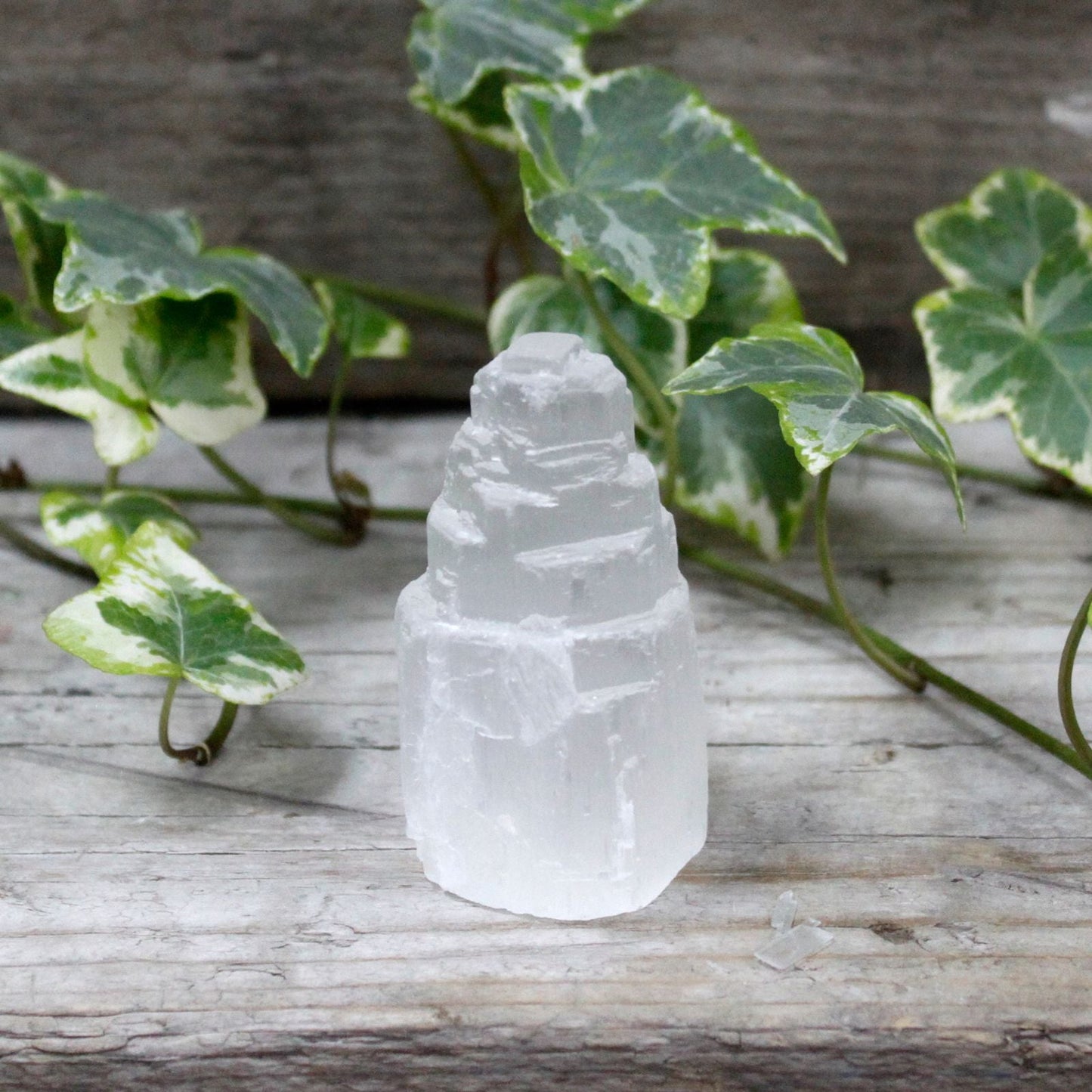Polished Natural Selenite Tower - 5 cm featuring satin white sheen and fibrous texture - Luna Panther