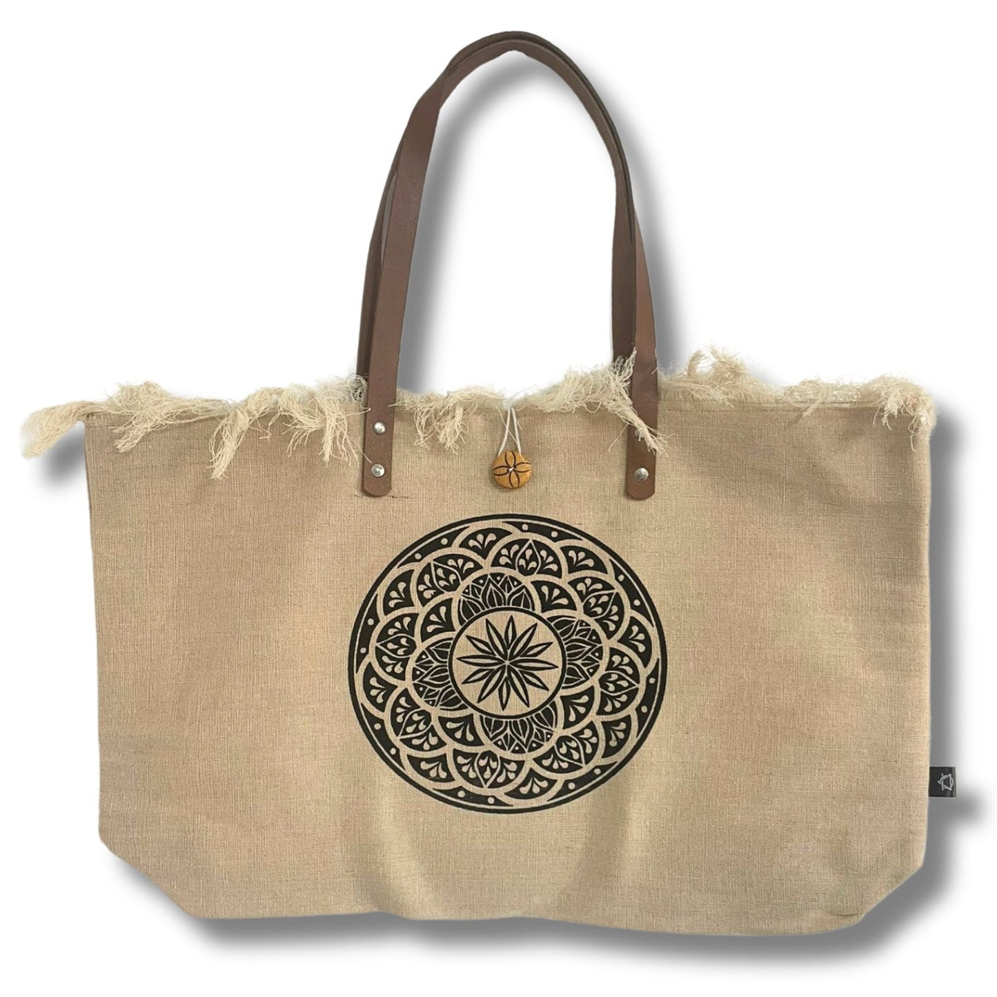 Polished Natural Tote Bag Leather Handle - Mandala featuring natural patterning and unique variations - Luna Panther