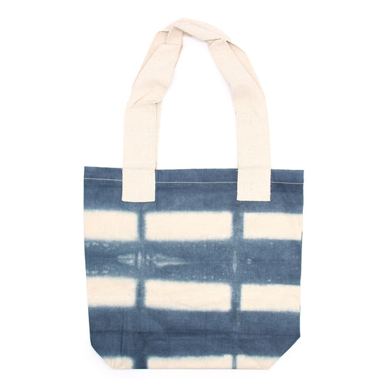 Polished Natural Tie-Dye Cotton Bag (8oz) - 38x42x12cm - Grey Blocks - Natural Handle featuring natural patterning and unique variations - Luna Panther