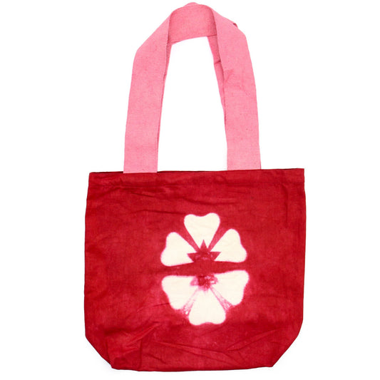 Polished Natural Tie-Dye Cotton Bag (8oz) - 38x42x12cm - Maroon Flower - Pink Handle featuring natural patterning and unique variations - Luna Panther