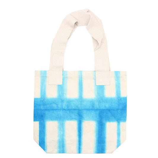 Polished Natural Tie-Dye Cotton Bag (8oz) - 38x42x12cm - Sky Blue Blocks - Natural Handle featuring natural patterning and unique variations - Luna Panther