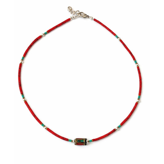 Nepalese Extra Fine Gem Necklace - Coral Tribal Bead - Luna Panther