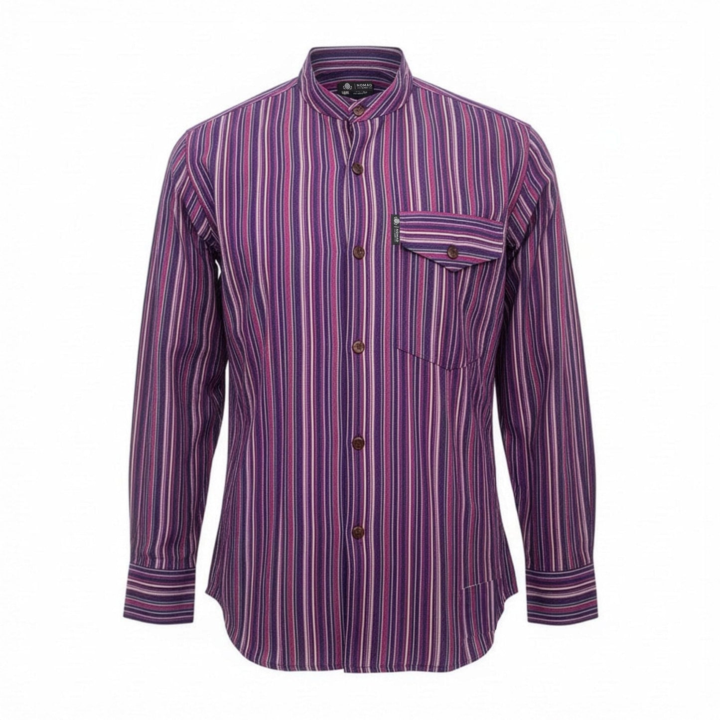 Nomad Sari Grandad Shirt - Black Purple - Medium - Luna Panther