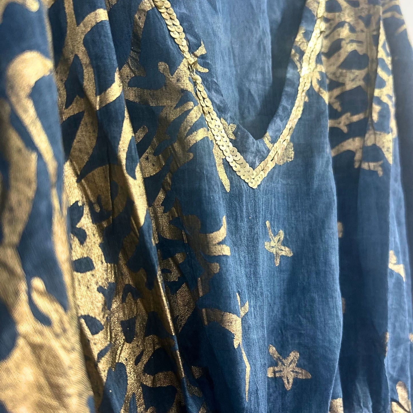 Nomad Sari Kaftan - Sea Blue with Gold Coral Print - Luna Panther