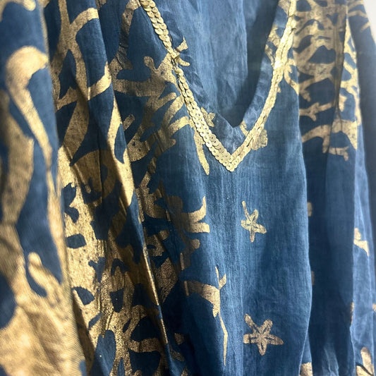 Nomad Sari Kaftan - Sea Blue with Gold Coral Print - Luna Panther alternate view