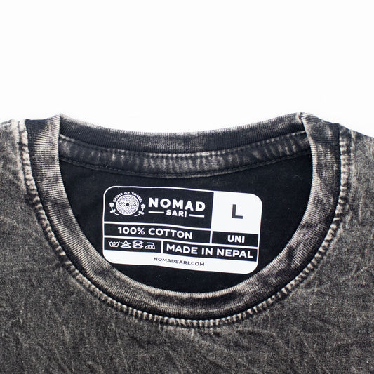 Nomad Sari Stonewashed Cotton T-Shirt - Compass of Life - Charcoal - Large - Luna Panther