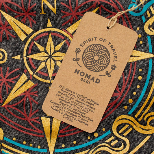 Nomad Sari Stonewashed Cotton T-Shirt - Compass of Life - Charcoal - Large - Luna Panther alternate view