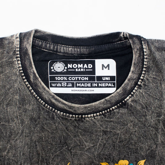 Nomad Sari Stonewashed Cotton T-Shirt - Compass of Life - Charcoal - Medium - Luna Panther alternate view