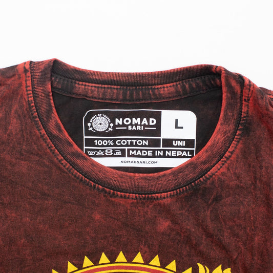 Nomad Sari Stonewashed Cotton T-Shirt - Dragon Mandala - Maroon - Medium - Luna Panther