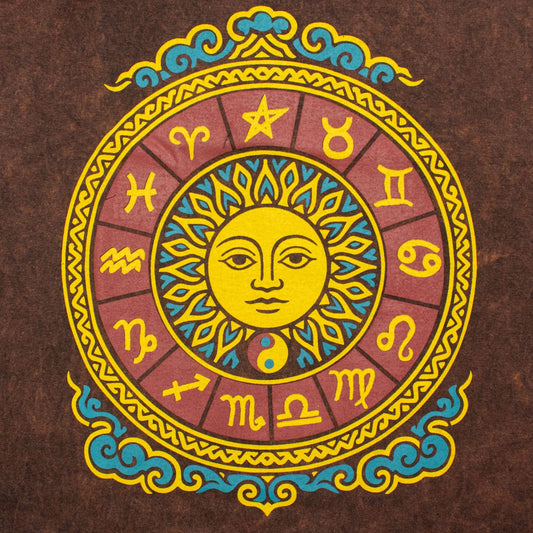 Nomad Sari Stonewashed Cotton T-Shirt - Sun & Zodiac - Brown - XL - Luna Panther