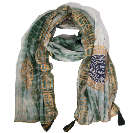 Nomad Sari Summer Marbella Print Scarf - Green with Gold (180x50cm) - Luna Panther