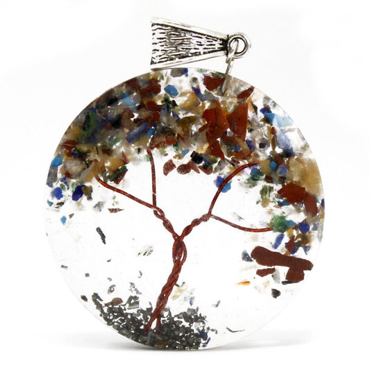 Polished Orgonite Power Pendant - Round Amethyst Tree (mix) featuring rich purple colour and natural clarity - Luna Panther