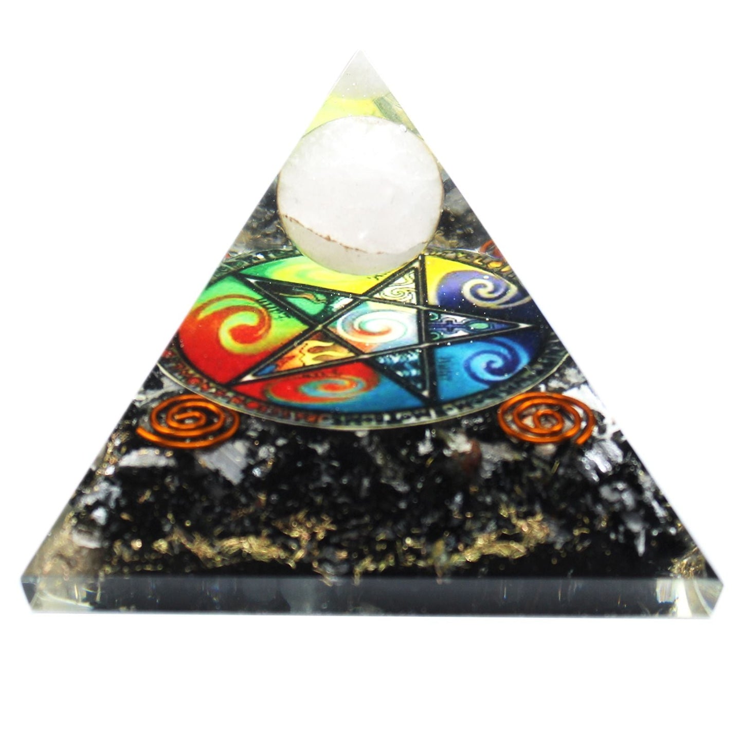 Polished Orgonite Pyramid - Midnight Pentagon - 70mm featuring natural patterning and unique variations - Luna Panther