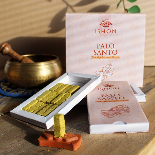 Polished Pack of 15 Natural Incense Smudge Bricks and Burner - Palo Santo featuring natural patterning and unique variations - Luna Panther