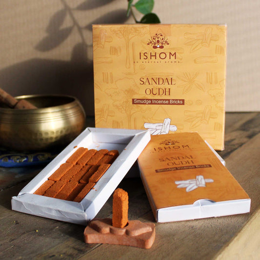 Polished Pack of 15 Natural Incense Smudge Bricks and Burner - Sandal Wood featuring natural patterning and unique variations - Luna Panther
