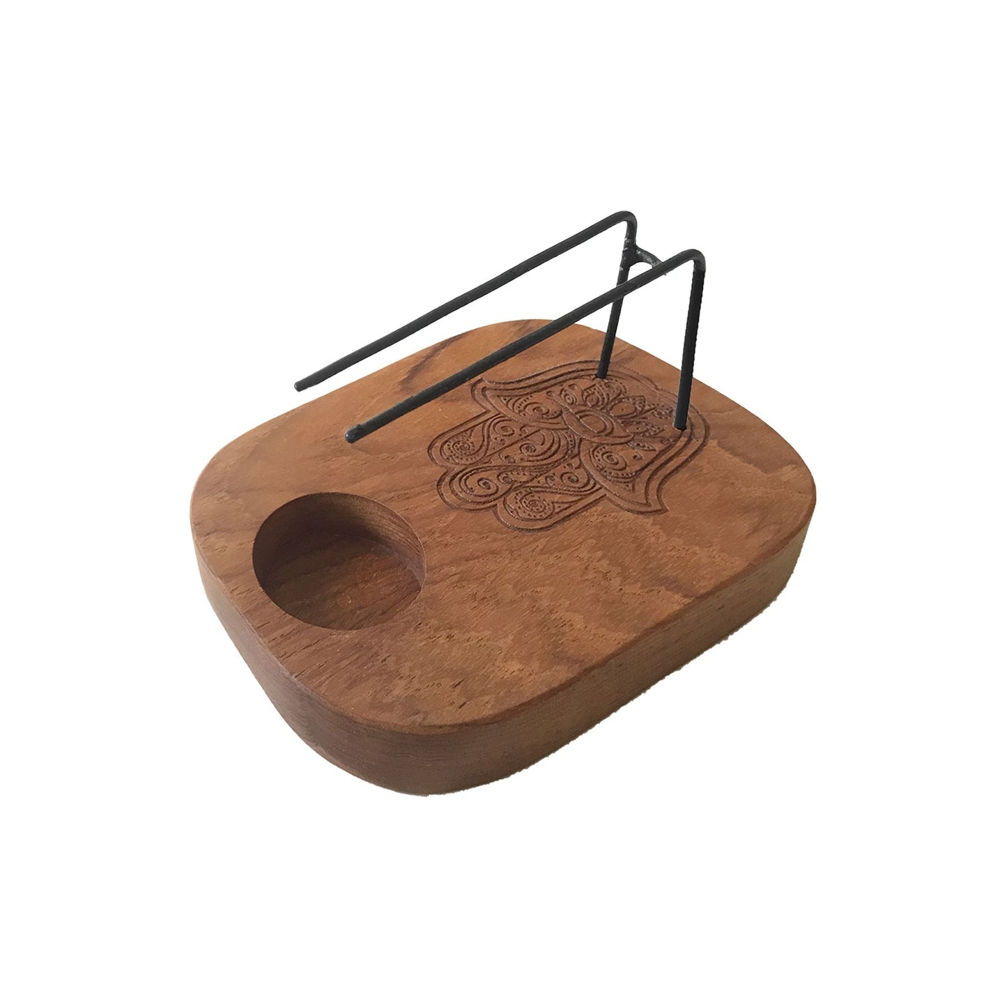 Polished Palo Santo Heater - Teak Wood - Hamsa Design featuring natural patterning and unique variations - Luna Panther