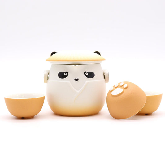 Polished Panda Teapot Set & Three Cups - Orange featuring natural patterning and unique variations - Luna Panther