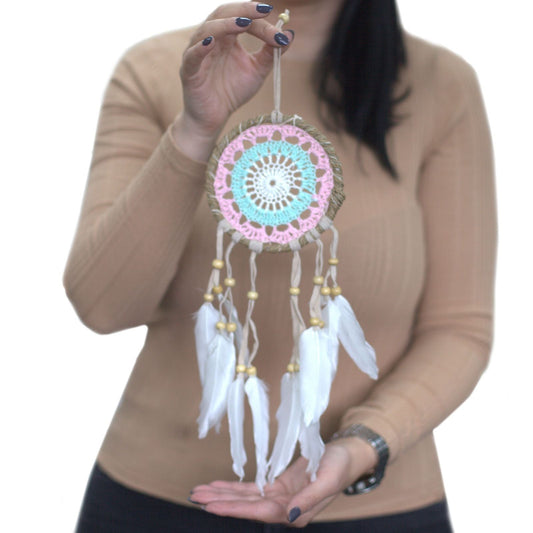 Polished Pastel Pink Macramé Dream Catcher 12cm (asst colours) featuring natural patterning and unique variations - Luna Panther