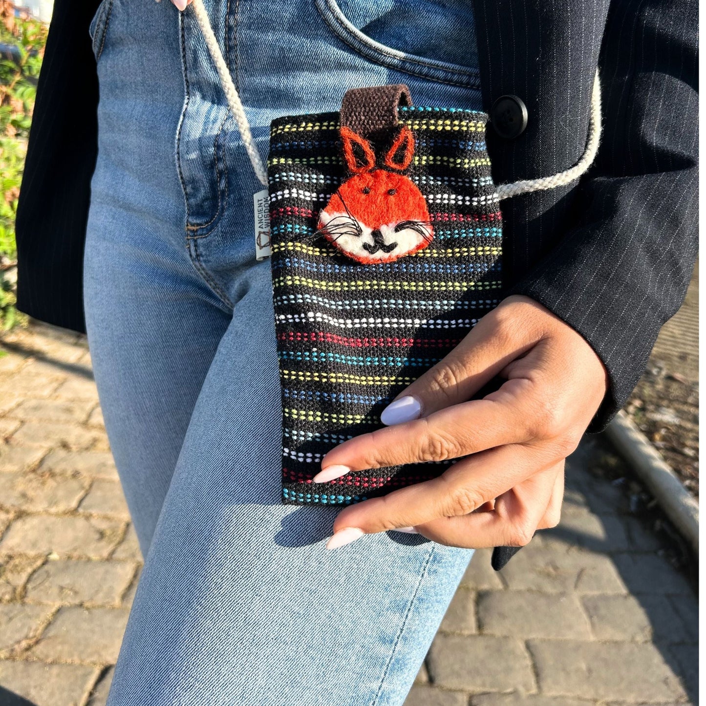 Polished Phone Holder Bag Black and Multi - fox decor featuring natural patterning and unique variations - Luna Panther