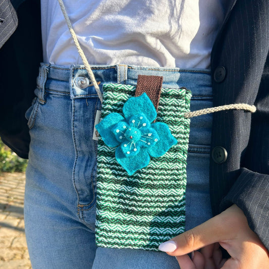 Polished Phone Holder Bag Stripes Green - flower decor featuring natural patterning and unique variations - Luna Panther